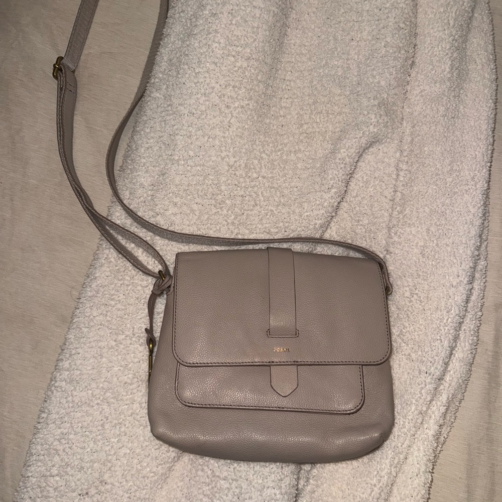 Fossil Taupe Leather Crossbody Bag